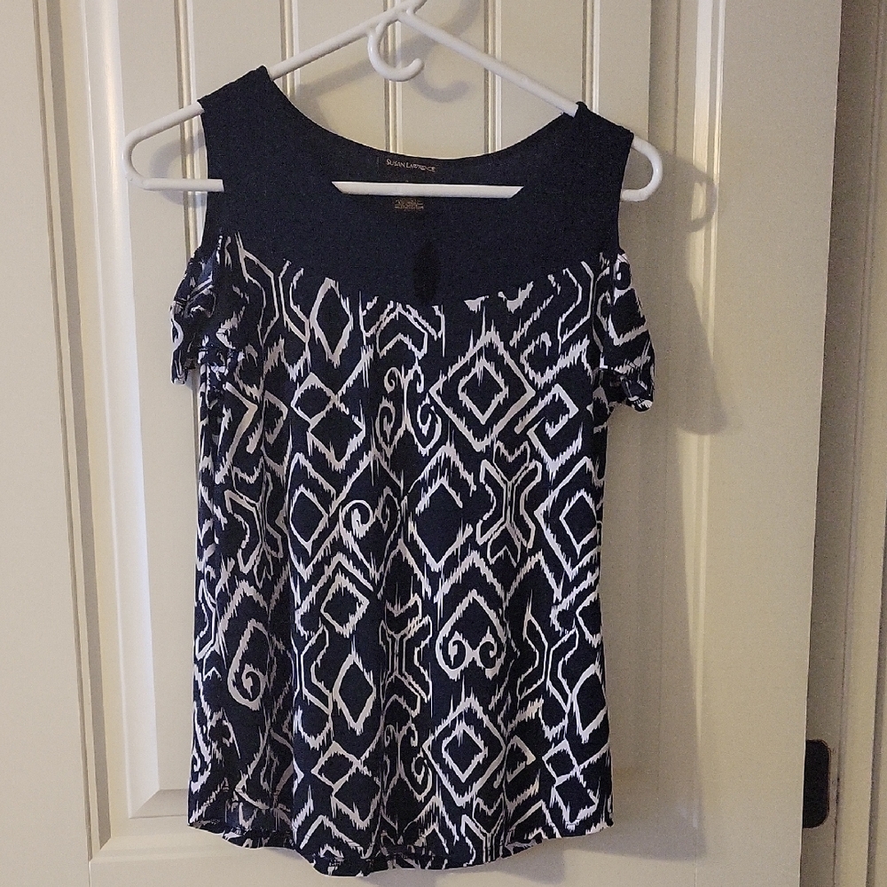 Apt. 9 Blue and White Asymmetrical Blouse